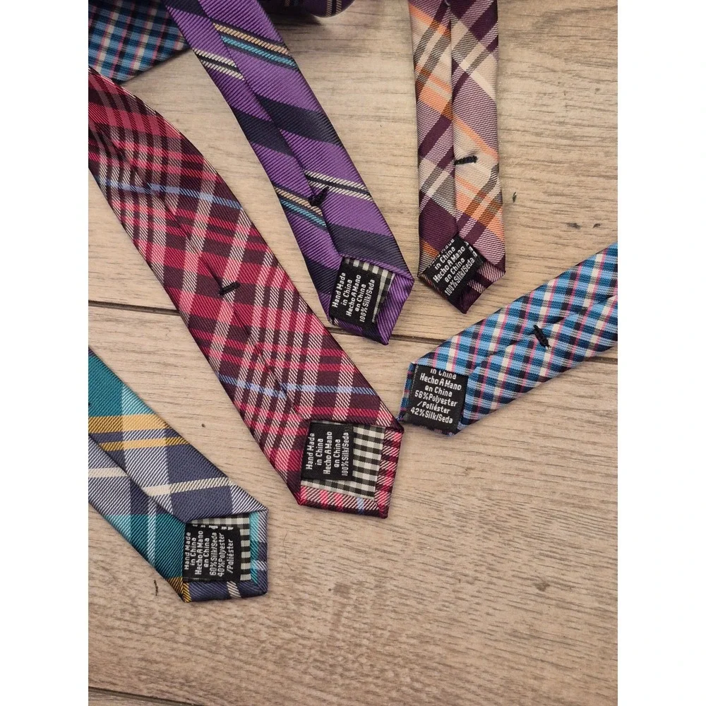 Ben Sherman Mens Silk Necktie Lot 5 Plaid Striped Gingham Teal Purple Red Orange